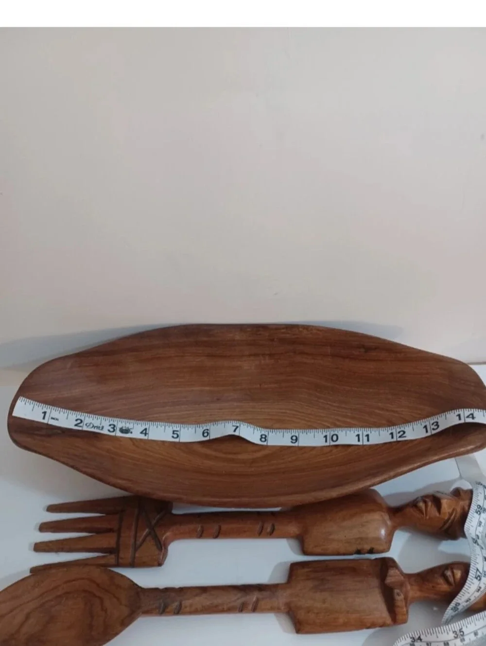 Hand-Carved Wooden Salad Bowl Set in Natural Brown